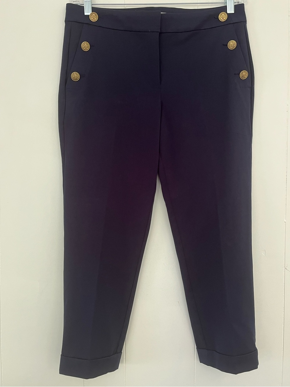 LOFT Devin Slim Navy Sailor Button Trouser Pants Size 10P - Picture 7 of 15